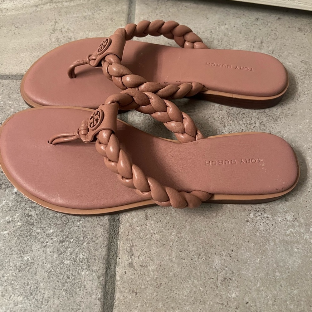 Tory Burch Braided Thong Sandals in Dusty Rose